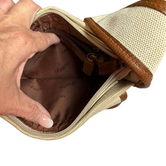 Fossil Linen Crossbody Purse Outside Pocket Very Clean Inside and Out - Picture 5 of 9